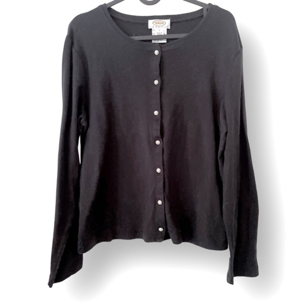 Talbots Petites 100% Cotton Black button down cardigan w rhinestone buttons.